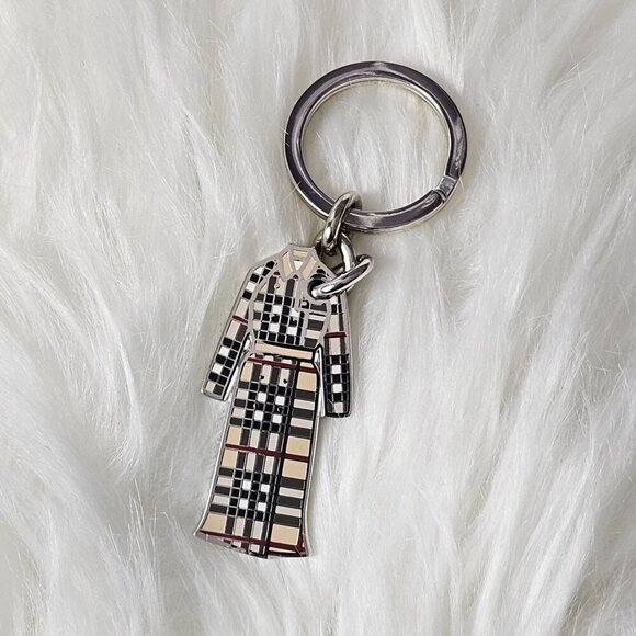 Burberry Nova Check Coat Vintage Silver Tone Keychain Keyfob Purse Charm Retired - Picture 1 of 9